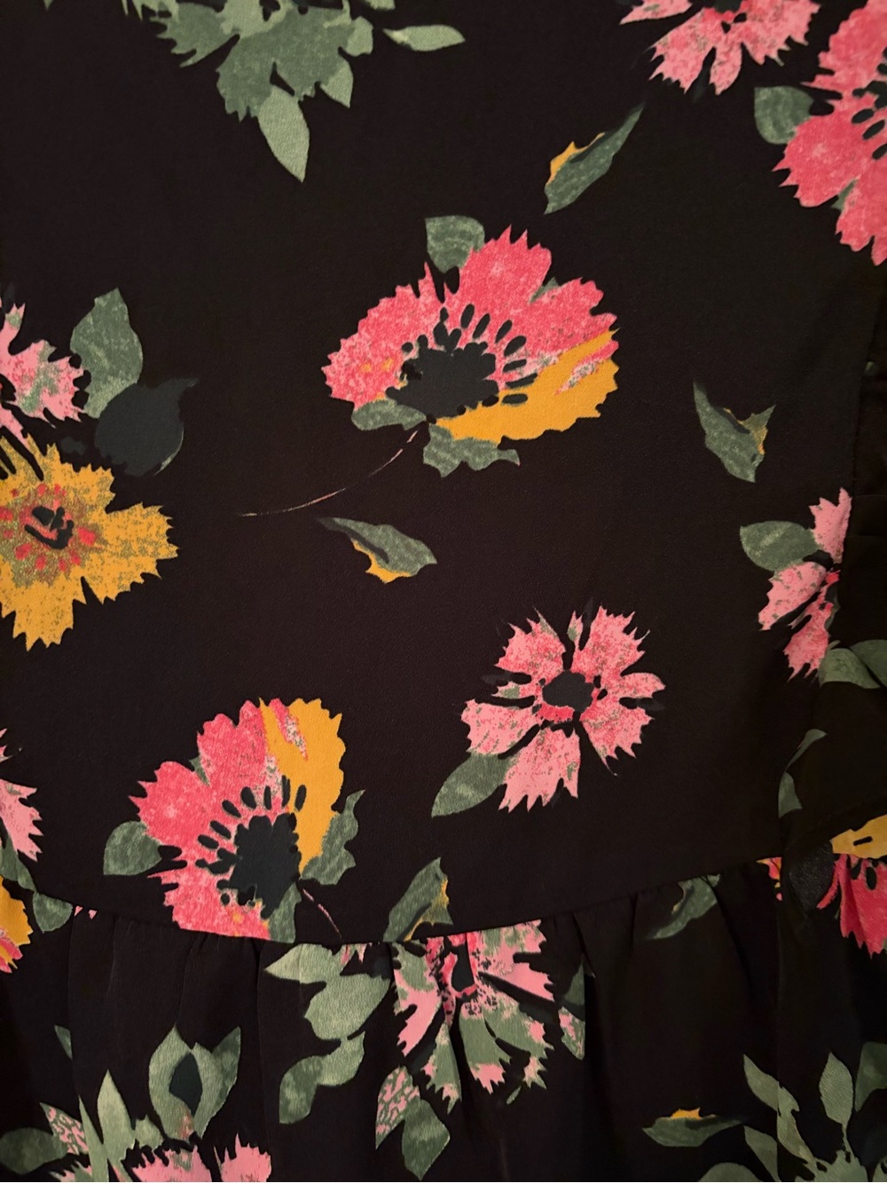 JODIFL Black Floral V-Neck Long Sleeve Tiered Dress NWOT - Picture 8 of 8